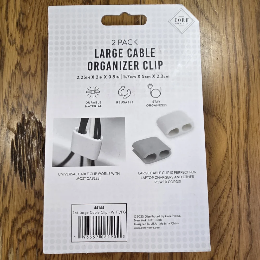 2 Pack New In Package Large Cable Organizer Clip - White And Gray. KKCP